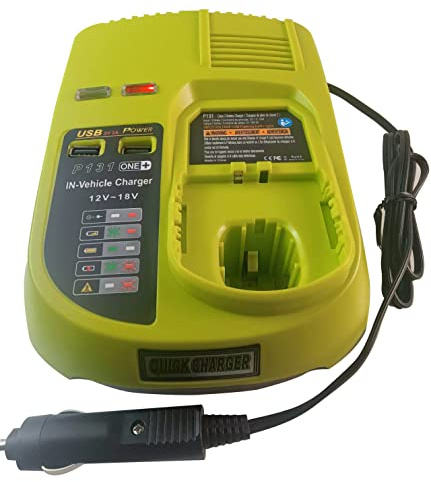 CharIend One+ Portable Dual Chemistry Lithium Ion or NiCad Vehicle Battery Charger for Ryobi 12V, 14.4V, 18V MAX One+ Plus Ni-Cad, Ni-Mh & Lithium-Ion Battery