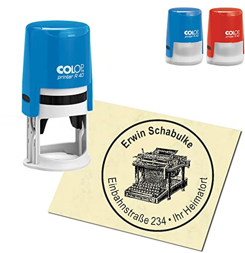 Stempel Adressstempel personalisiert - Schreibmaschine - rund ∅ 40mm Automatikstempel als Firmenstempel Namensstempel Bürostempel