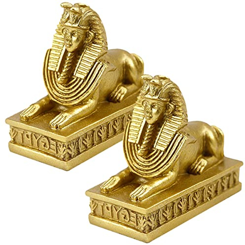 LNQ LUNIQI 2 Stück Sphinx-Figur, Kunstharz, Handwerk, ägyptische Mythologie, Pharao, Statue, Vintage-Antik, für Zuhause, Büro, Schreibtisch, Ornamente (goldfarben)
