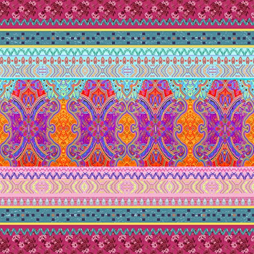 Loussiesd Boho Mandala Stoff,Meterware,böhmischer gestreifter europäischer Blumen Polsterstoff für Stühle,geometrischer Retro Dekostoff für Polster und Heimwerkerprojekte,92x160cm,Rosa