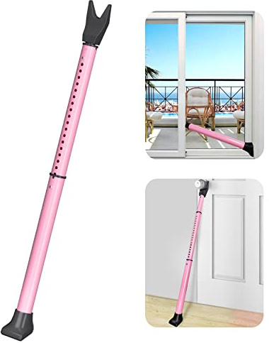 AceMining Upgraded Door Security Bar & Sliding Patio Bar, Heavy Duty Stoppers Adjustable Jammer for Home, Apartment, Travel (1 Pack,Pink)
