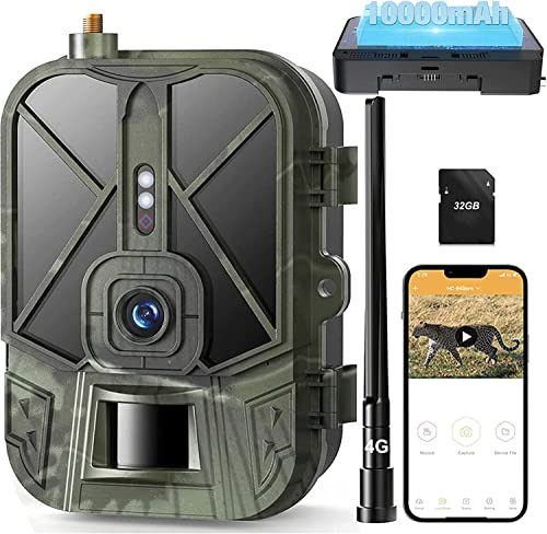 YTLJJ Caméra de Chasse 4G 36MP 4K Vidéo, 10000mAh Lithium Batterie Rechargeable, Camera de Chasse Infrarouge Invisible Nocturne avec App Vidéo en Temps Réel, Détecteur de Movement, IP66 Étanche