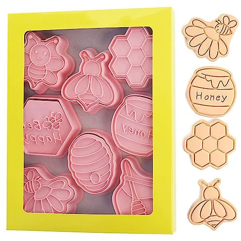 8 PCs Bee Cookie Cutter Set Bee Festival Theme Cookie Cutters Plastic Cookie Cutters Cartoon Fun Biscuit Moulds for Snack DIY Baking Biscuit Supplies (Bee/8Pcs)