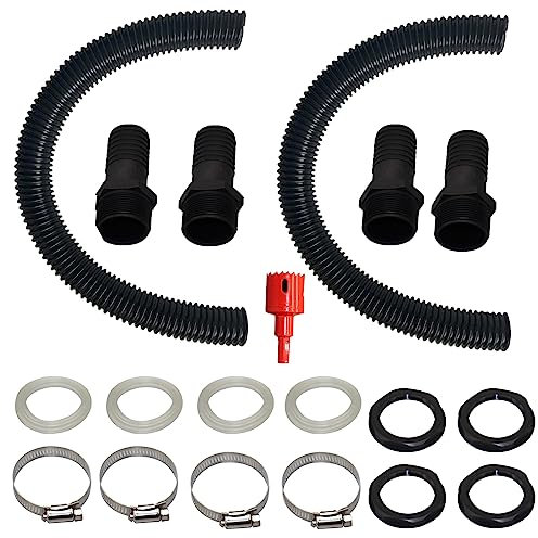 2 Stück Regentonnen Verbindungsset, 25 mm 1 Zoll Regentonnen Verbinder mit 50cm Verbindungsschlauch, Regentonnenverbinder mit Schlauchschellen Lochöffner, für Wassertanks, Zisternen
