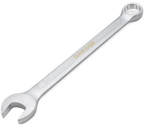 DAKCOS Ring-Maulschlüssel 14mm - Metrischer Maul-Ringschlüssel mit mattierter Chromoberfläche aus CR-V