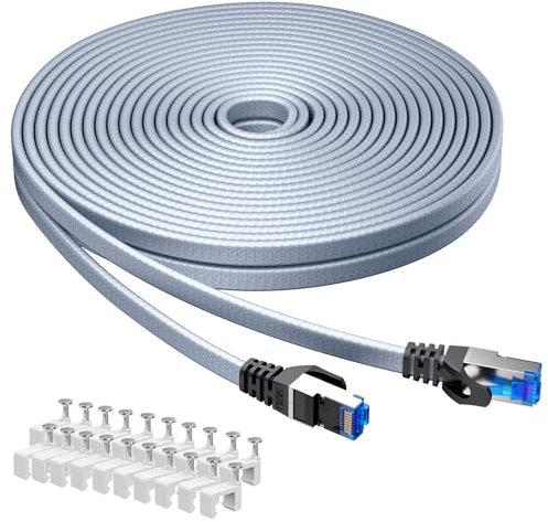 BUSOHE Cat 8 LAN Kabel 30Meter, 40Gbps 2000MHz Ethernet Kabel Netzwerkkabel, Flach Hochgeschwindigkeits Gigabit RJ45 Patchkabel, Geflochtener Internetkabel Kompatibel mit PC, Router, Modem