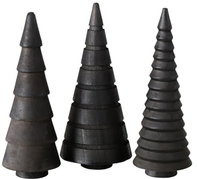 Holz Deko Tannenbäume 3er Set 15 cm zum Hinstellen - schwarz - Weihnachtbaum Figur aus Kiefer zur winterlichen Dekoration - Christbaum Deko Aufsteller Tischdeko Fensterdeko Winterdeko Weihnachtsdeko
