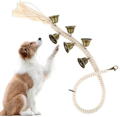 DSLSQD Dog Bell for Door Potty Training, Adjustable Hanging Door Bell Length Cotton Hand Woven Dog Doorbell with 6 Extra Loud Bells for Small Medium and Large Dogs to Go Outside Pet Supplies