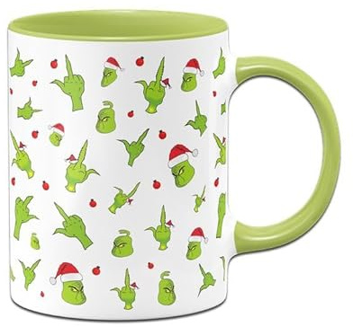 Tassenbrennerei Grinch Tasse - Rundherumdruck - Weihnachtstasse lustig - Kaffeetasse als Deko zu Weihnachten (Grün)