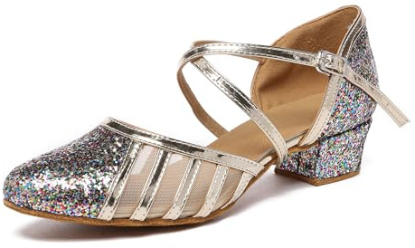 MINITOO Damer glitter salsa tango balsal latindansskor t-rem stängd kväll fest bröllop skor, L2042 flerfärgad 3 5 cm klack, 40 EU