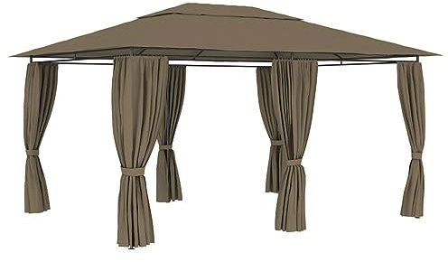 ZEYUAN Gartenzelt mit Vorhängen, Pavillon, Partyzelt, Gartenpavillon, Faltpavillon, Rennzelt, Anstellpavillon, Zelt Garten, 4x3 m Taupe 180 g/m²