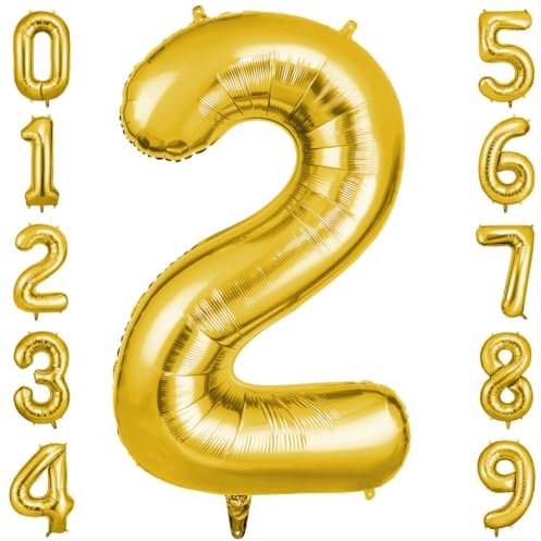 OFFCUP Helium Balloons, 40 Inches Number Balloons 2, Foil Birthday Balloon for Birthday Wedding Party Decorations Celebration Supplies (Gold)