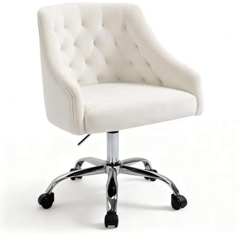 WOEOA Homeoffice Stuhl,Schreibtischstuhl Samt,Schminktisch mit Rollen,Frauen Drehstuhl,Höhenverstellbar,für Studie,Büro,Schlafzimmer,Bis 135 kg Belastbar(Weiß)