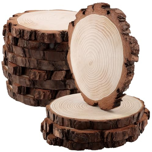 JAPCHET 12 PCS 16-17cm Unfinished Wood Slices, 1.5cm Thick Natural Wooden Circles, Log Slices Discs for Art Craft