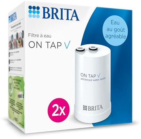 BRITA ON TAP V rechange pour système filtre eau robinet ON TAP, Pack de 2 | Cartouche filtrante pour robinet réduit PFAS, chlore, particules grosses et fines, métaux comme le plomb et le cuivre
