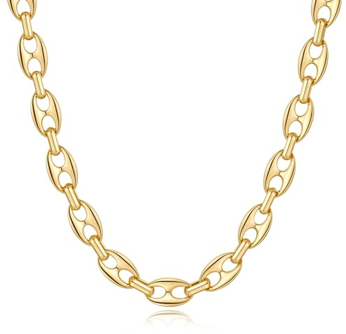 FILMOON Collar de eslabones marineros acabado con diseño de cadena plana náutica chapada en oro de 14 quilates, 19+3.4 inch, Latón, No es una piedra preciosa