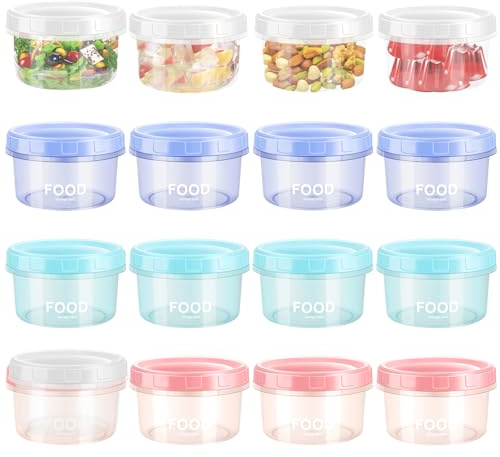 16 Pack Small Food Containers with Lids, Freezable Plastic Food Container | 200 ML Small Freezer Containers Reusable Food Storage Jars, Dishwasher & Microwave & Freezer Safe