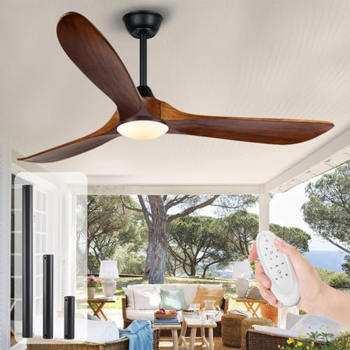 XSGDMN Deckenventilator Outdoor, Deckenventilator Walnuss mit Licht, 152cm Deckenventilatoren Holz für Terrasse, Schlafzimmer, Winter Sommer, DC Motor, 1/4/8 Timing, Speicherfunktion