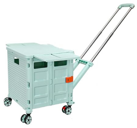 NISMIA Kofferwagen mit flachem Arbeitsschutzgriff, mit Aluminium-Teleskopgriff, 55L klappbarer Einkaufswagenwagen mit verlängertem Deckel,Grün,36 * 40 * 103cm