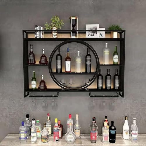 Weinregal Wand Eisen Mit Glashalter, Wand Flaschenhalter Küchenregal Hängend Weinregale Flaschenregal Weinglasregal Weinregal Palette Eisen Wandmontierte Weinregal Für (Size:120*15*80cm,Color:Schwarz)