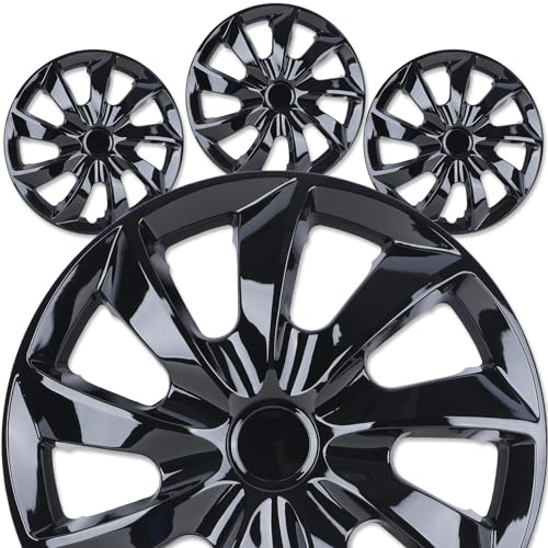 AUTOFREE 17 Premium Universal Wheel Rim Covers – Set of 4 Black Lacquer Hubcaps,ABS&PC Material Hub Protection Accessory,Snap-on Replacement Caps for Car,Pickup Truck,SUV - 17 Inch Black Lacquer