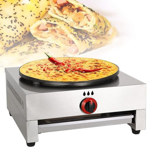 Crêpière à gaz commerciale, table de cuisson antiadhésive de 16 pouces, plaque à crêpes avec réglages de température réglables, cuit les crêpes, le bacon, les roti, les tortillas et les crêpes