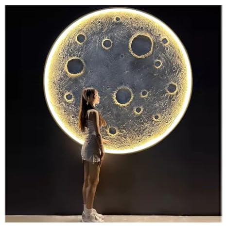 GRRICEPL Lampada da Parete Moderna A Luna Dimmerabile, Luna Tridimensionale in Rilievo per Lo Sfondo della Parete D'ingresso, Lampada da Parete Dimmerabile con Telecomando A Tre Colori(80cm)