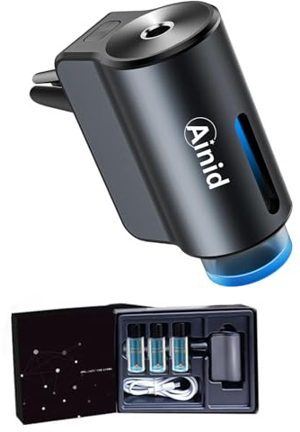 Ambientador inteligente para coche, ambientador Ainid para coche, atomizador ultrasónico, ambientadores de coche con tres intensidades de fragancia ajustables para hombres y mujeres (limón x 3