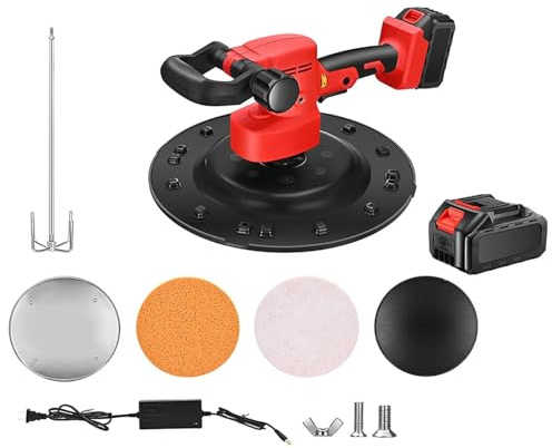 Cazzuola per calcestruzzo con 6 velocità regolabili, cazzuola elettrica per intonaco, malta cementizia, levigatrice per pareti - 80-200 giri/min, ricarica batteria al litio