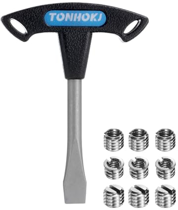 sourcing map T Handle Flat Head Screwdriver 10mm T Handle Slotted Screwdriver with 9pcs 1/4 to 3/8 Inch Interchangeable Camera Screws for Quick Release Plate Camera Tripod Monopod, Black