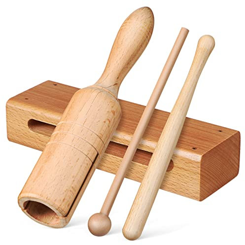 OFFSCH 2sätze Holzschlagblöcke Und Handrohr Musikinstrument Mit Schlägeln Pädagogisches Schlaginstrument Aus Buchenholz Kindgerechte Rhythmusblöcke Für Musikunterricht