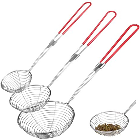 Ciieeo 3stücke Edelstahl Sieb Mit Gummi-griff Langlebige Sieblöffel in Klein Bis Groß Rostfrei Vielseitig Für Pasta Obst Abseihen Und Fettarmes Kochen Platzsparend Hängend Spülmaschinenfe
