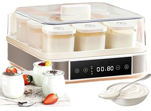 WUCIOA Yogurtera automática Digital con Control de Temperatura y Tiempo Ajustables, máquina de Yogur eléctrica de Acero Inoxidable con 9 frascos de Vidrio, para Masa de Yogur, natto, Vino de arroz