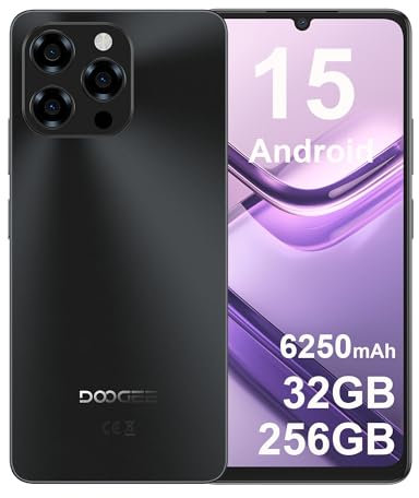 DOOGEE Note58 Pro Telephone Portable 4G Android 15, 32 Go RAM + 256 Go ROM, Batterie 6250mAh, Écran 6.75 Pouces HD+ 90Hz, AI Camara 16MP, Octa-Core, Double SIM, NFC, Smartphone Debloqué, 2025, Noir