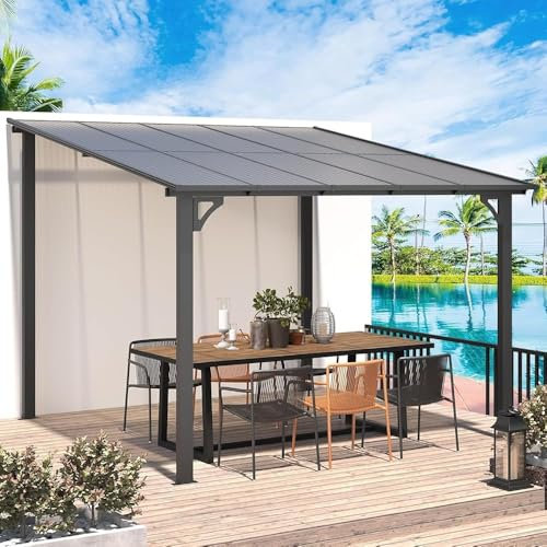 UNIONLINE 3x3m Wandgestellter Gartenpavillon – Markdown! Metall Pavillon für Terrasse, Veranda, Hinterhof, Schwarz, PVC-Dach