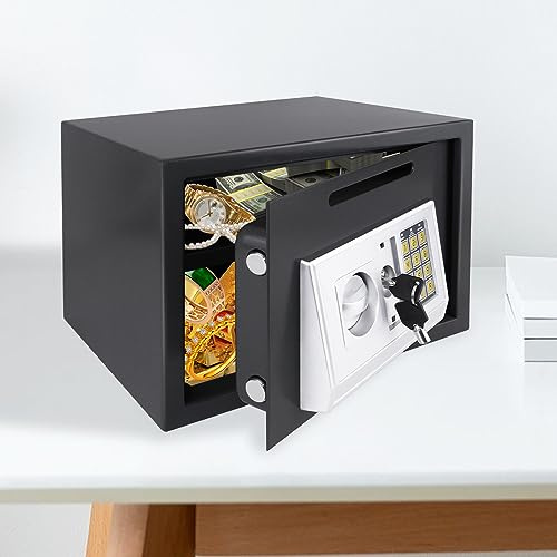Safebox Steel Digital Safe Box Small Value Safe With Two Keys/Digital Keypad For Home Business Office Hotel Money Document Jewelry Passport, 16L, 35 X 25 X 25 CM, Black
