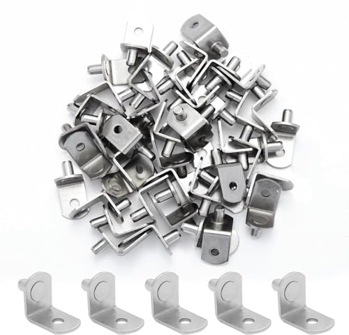 50pcs Shelf Support Pegs, L-Shaped Metal Cabinet Shelf Clips, Nickel Plated Cabinet Closet Shelf Pins with Hole 6mm(1/4 Inch) for Kitchen Bookcase Shelf Furniture Support