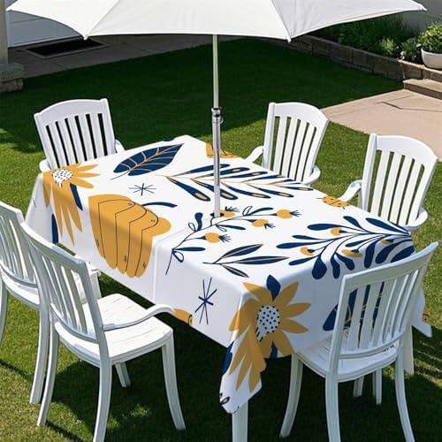 Chickwin Tovaglia da Esterno con Foro per Ombrellone e Cerniera, 3D Fiori Stampa Tovaglia Rettangolare Antimacchia Lavabile Resistente per Tavolo da Giardino, BBQ, Feste (Girasole,210x150cm)