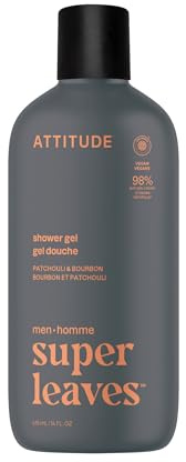 ATTITUDE Gel Douche pour Homme, Certifié EWG Verified, Nettoyant pour le Corps, Doux pour la Peau, Ingrédients d’Origine Naturelle, Végane, Parfum Patchouli & Bourbon, 415 mL