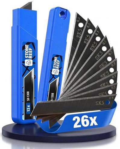 Cuttermesser Klingen 18 mm – 26x Ersatzklingen in Schwarz – SK5 Carbonstahl – Abbrechklingen Extra Scharf – Kompatibel mit Cuttermesser, Teppichmesser & Profi-Werkzeug – 2x Box