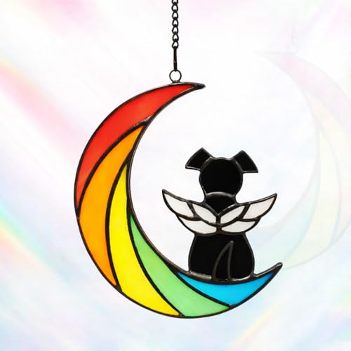 Acrylic Rainbow Dog Memorial Gift? Stained Glass Angel Wings Pet Bereavement Ornaments Loss of Dog Remembrance Gifts for Dog Lover Window Hanging Suncatcher Dog Passing Away Sympathy Wall Decor, Black