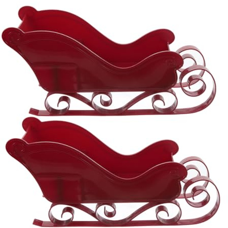 ARTSEWPLY 2pcs Red Metal Santa Sleigh Christmas Decoration Candy Dish Tabletop Ornament for Holiday Festive Home and Office Decor Sleigh Bowl Enhancing Seasonal Ambiance