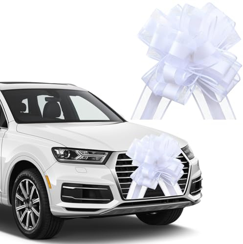 ZenyTra 5er Set Weiße Hochzeit Auto Schleifen (70 inch/180 cm) Wiederverwendbare XXL Auto-Dekoration für Hochzeitsauto, Geburtstag, Party & Geschenkverpackung