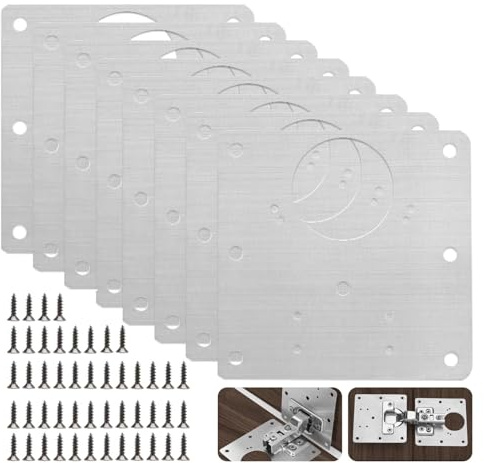 8 Pcs Hinge Repair Plates, Stainless Steel Hinge Repair Plate | 8 Plates and 48 Screws, for Repair of Door, Cabinet, Cupboard, Kitchen, Furniture, Drawer, Boxes, Window (9 x 9 cm)