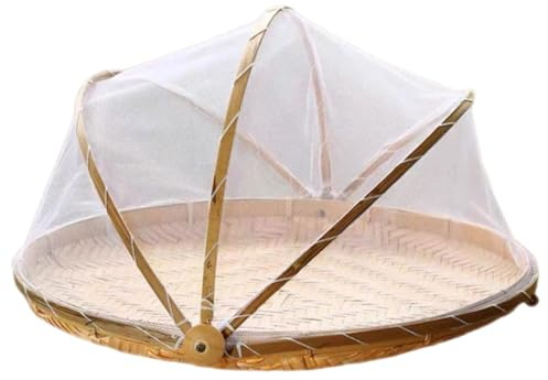 Hbbgdiy Lebensmittelzelt 11 Zoll Bambus Obstkorb mit Mesh Cover Outdoor NET -NET -Protektor für Obst Gemüse Brot Snacks Picknick Camping Party Tisch