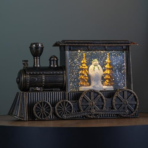 17cm Battery Operated Light up Christmas Train Water Spinner with The Snowman & Snowdog with LEDs