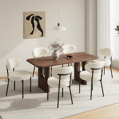 COLAMY Esszimmerstühle 6er Set mit 10 cm Sitzpolster – Moderne Polsterstühle aus kuscheligem Teddy-Stoff, mit robustem Metallgestell – Für Küche & Wohnbereich, Weiß