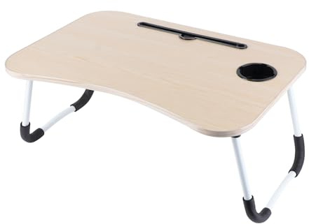 Laptoptisch Laptop-Betttisch mit Tablet-Ständer & Becherhalter, Faltbarer Laptoptisch für Bett, Sofa & Boden, ergonomischer Schreibtisch, tragbar & stabil – 60 x 40 cm Betttablett (Weißer Ahorn)