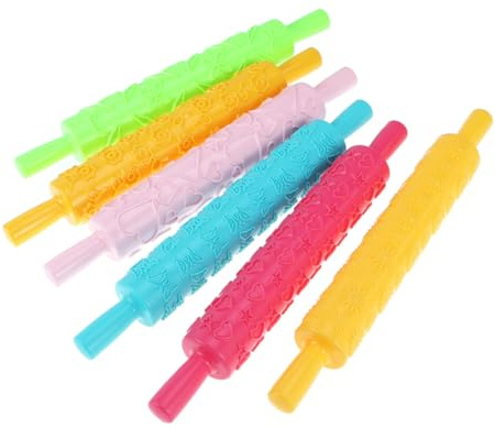 LOLIPPYY Mattarello in Plastica per Impasto 5 Pezzi Motivo Goffrato Rullo per Decorazioni Pasta di Zucchero e Fondente Utensile per Cucina Fai da Te e Dolci Creativi