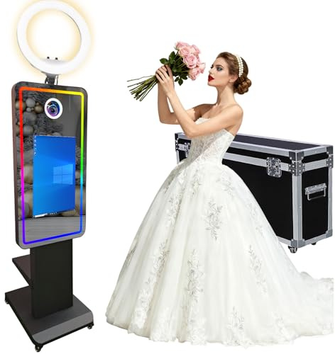 Magic Mirror Photo Booth 114,3 cm mit 54,6 cm Touchscreen, Selfie-Spiegel-Photobooth-Maschine mit RGB-Ringlicht und Flugtasche, tragbare DSLR-Fotokabine für Hochzeitsfeiern, Veranstaltungen (schwarz